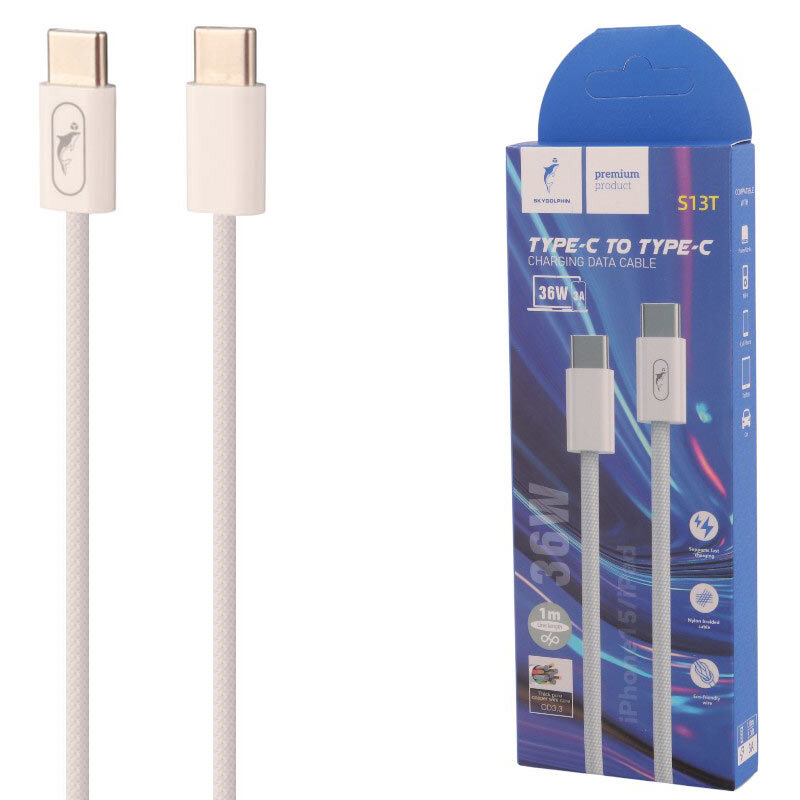 کابل شارژر دو سر Type-c وات 36 اسکای دلفين مدل S13T