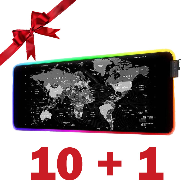 بسته 1+10 موس پد RGB World Map گيمينگ 30*80 (یک عدد هدیه)
