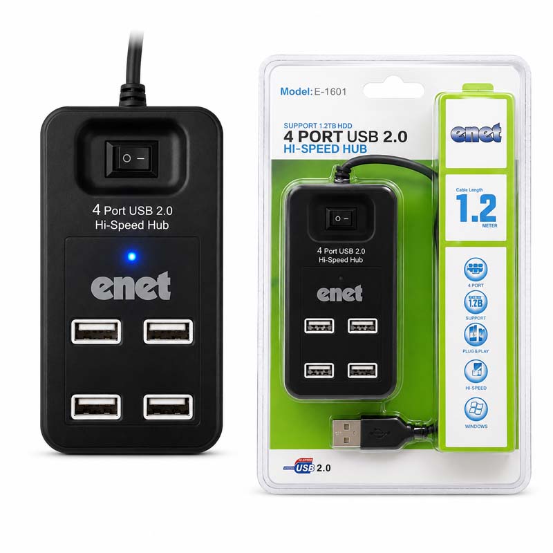 هاب USB 2.0 چهار پورت ای نت مدل e-1601 به طول 1.2m