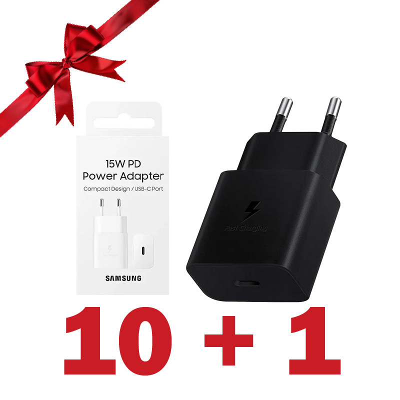 بسته 1+10 شارژر 15 وات PD سامسونگ اورجينال دوپين مدل EP-T1510 (یک عدد هدیه)