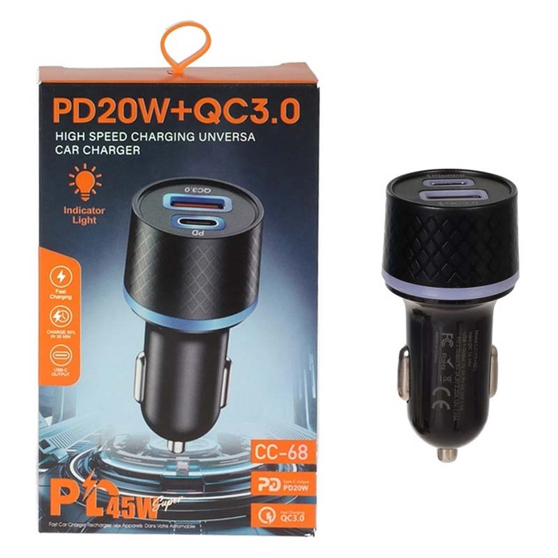 شارژر فندکی 45 وات 2 خروجی مدل CC-68