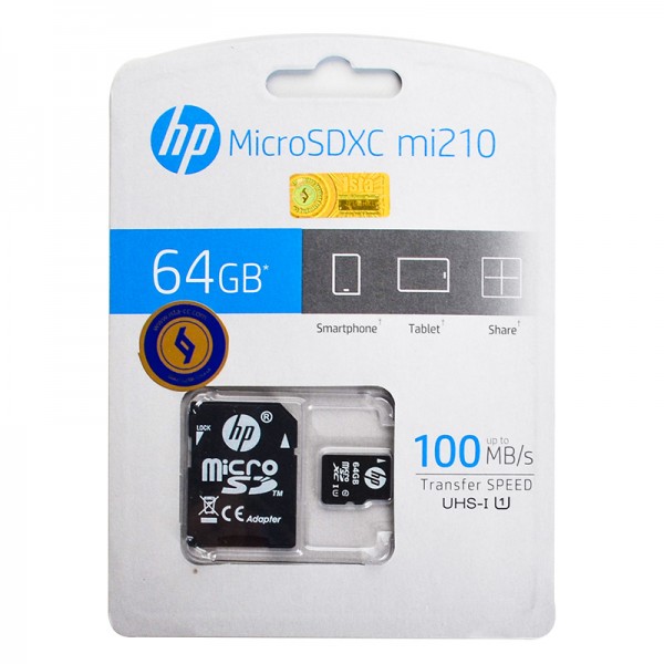 مموری ميکرو 64GB خشاب دار اچ پی مدل UHS-I mi210 سرعت 100MBps