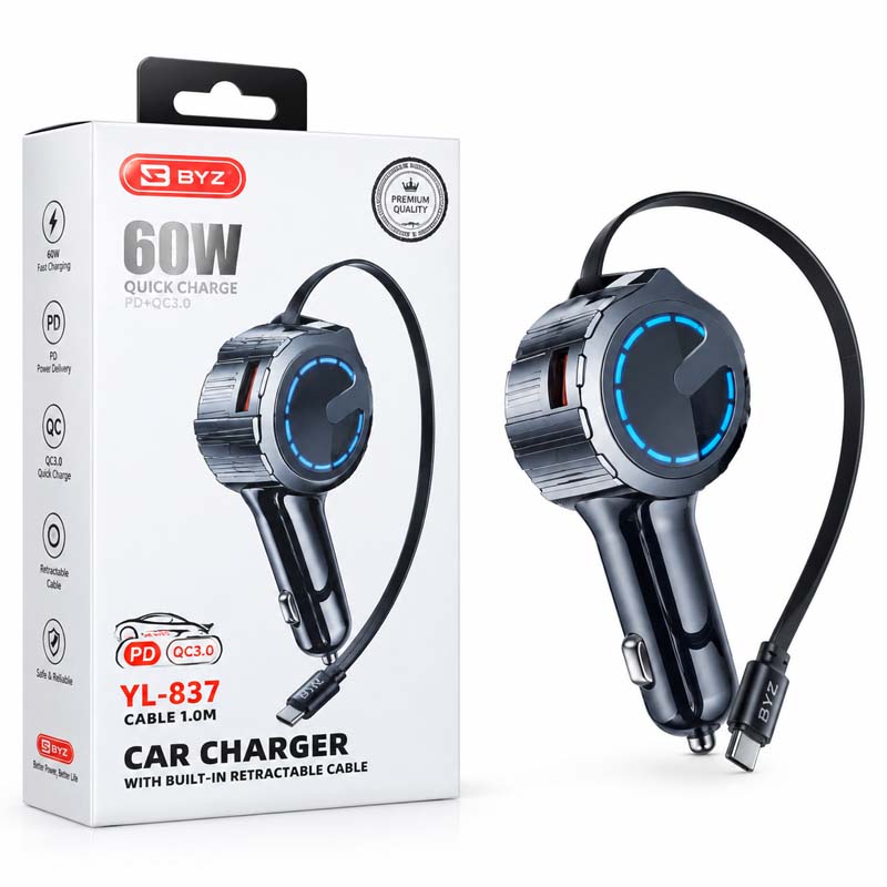 شارژر فندکی 60 وات 3 خروجی BYZ (بی وای زد) مدل YL-837